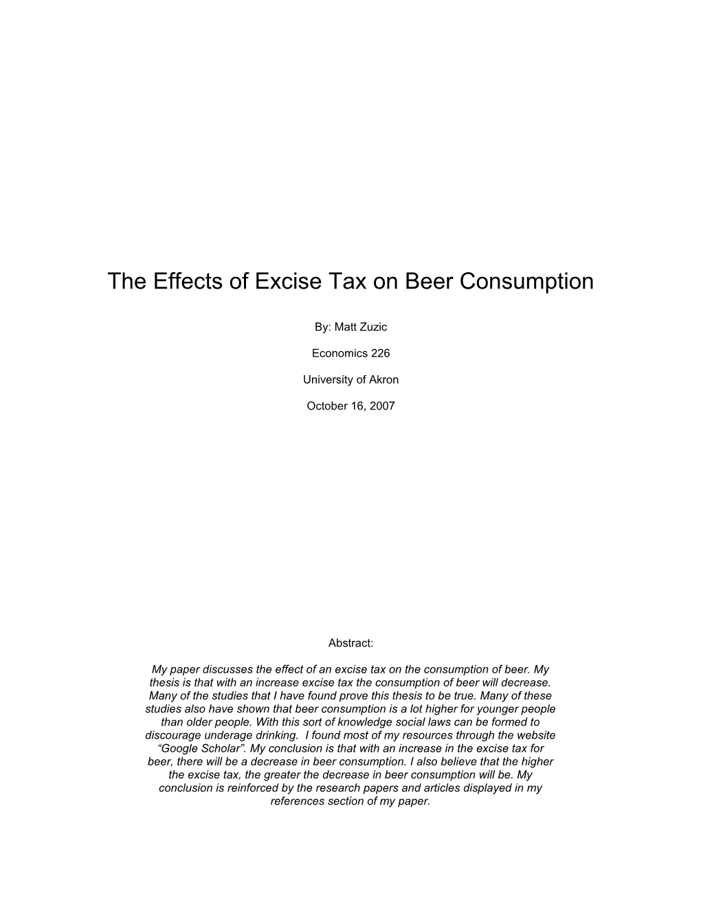The Effects of Excise Tax on Beer Consumption