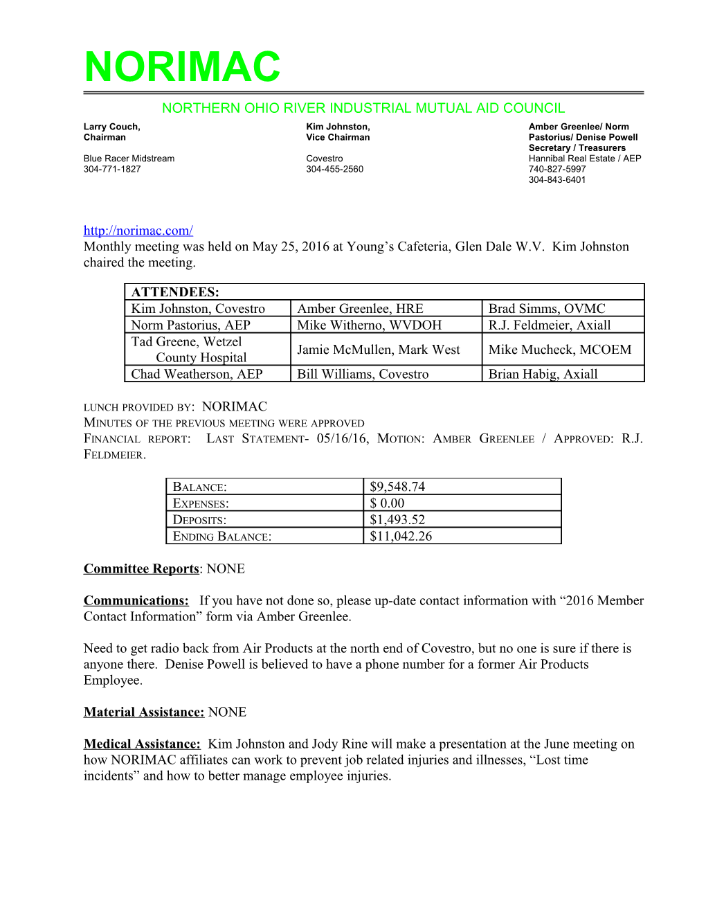 Norimac Meeting Minutes