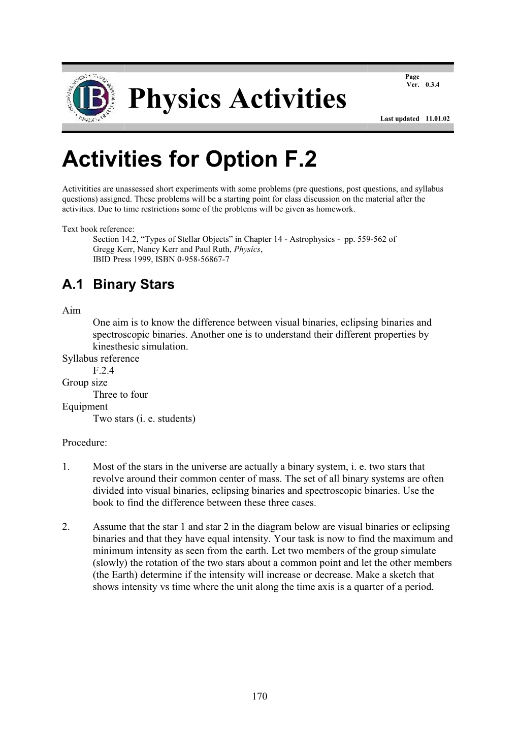 Activities for Option F.2