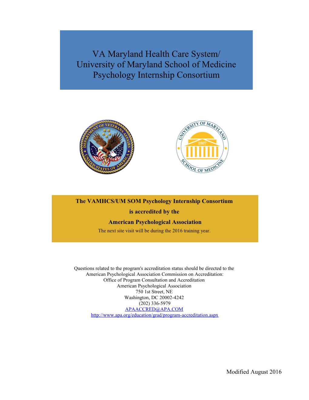 VAMHCS-UMB Psychology Internship Brochure (U.S. Department of Veterans Affairs)