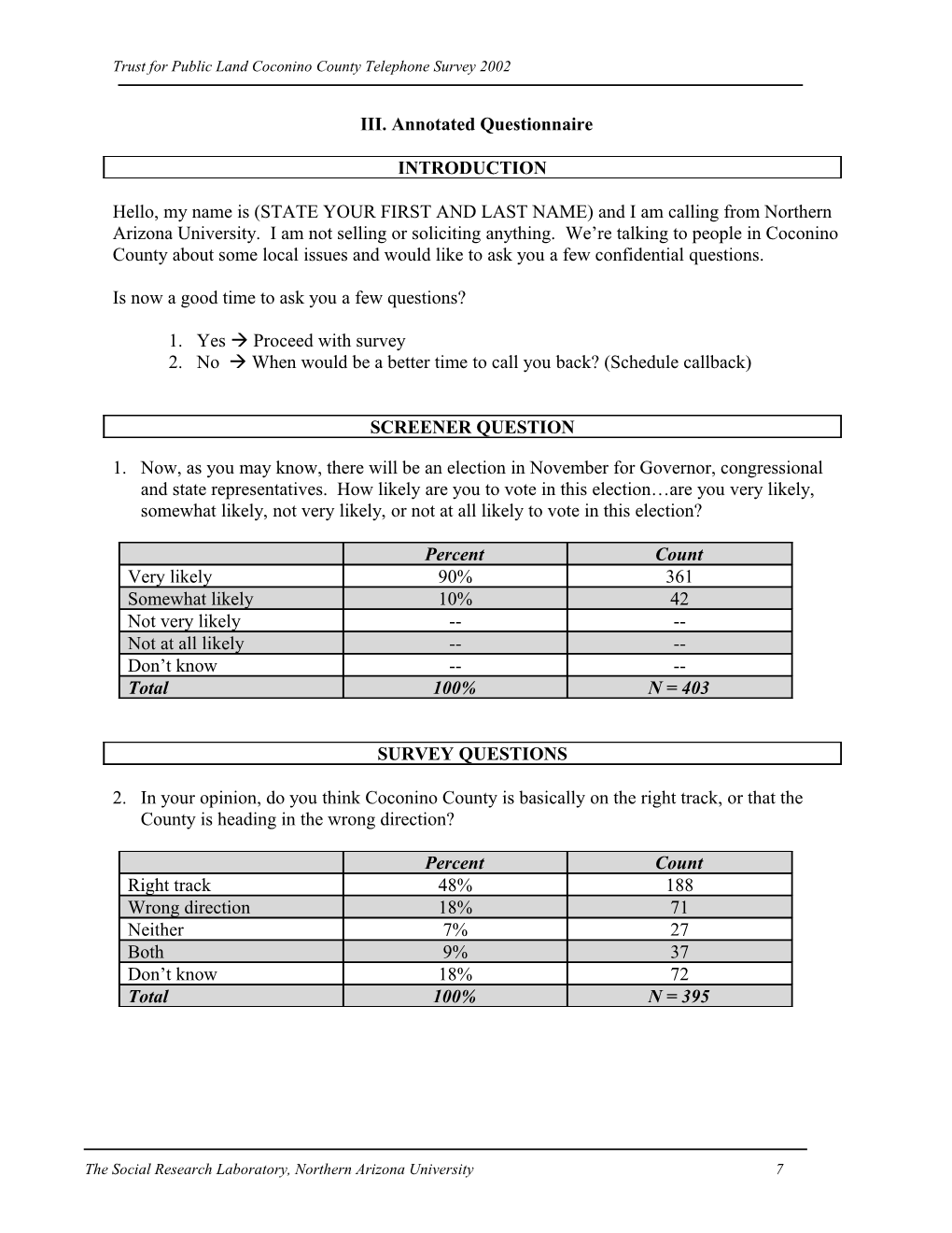 Trust for Public Land Coconino County Telephone Survey 2002