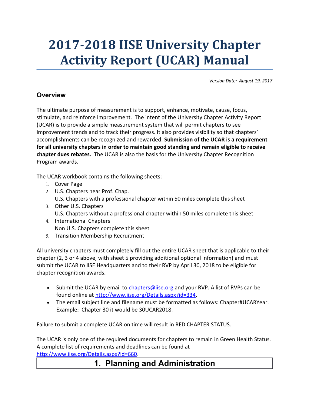 2017-2018IISE University Chapter Activity Report (UCAR) Manual