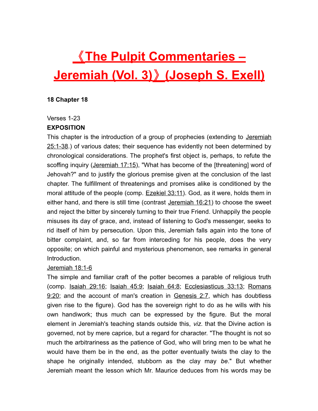 The Pulpit Commentaries Jeremiah (Vol. 3) (Joseph S. Exell)