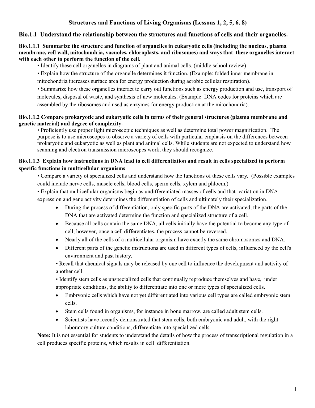 Structures and Functions of Living Organisms (Lessons 1,2,5,6,8)