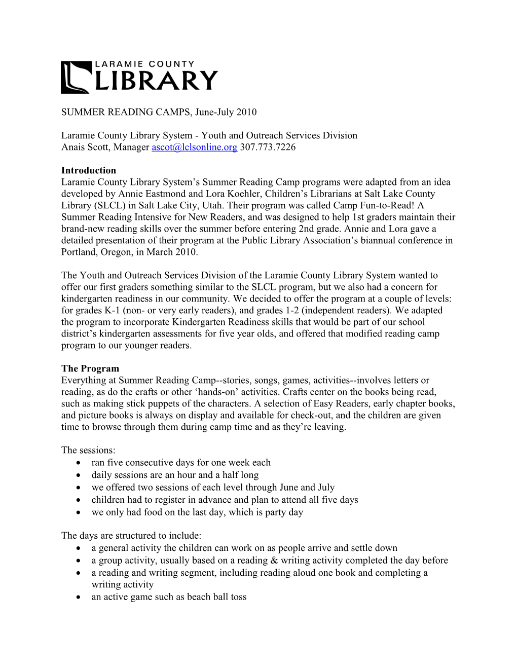 Laramie County Library System - Youth and Outreach Services Division