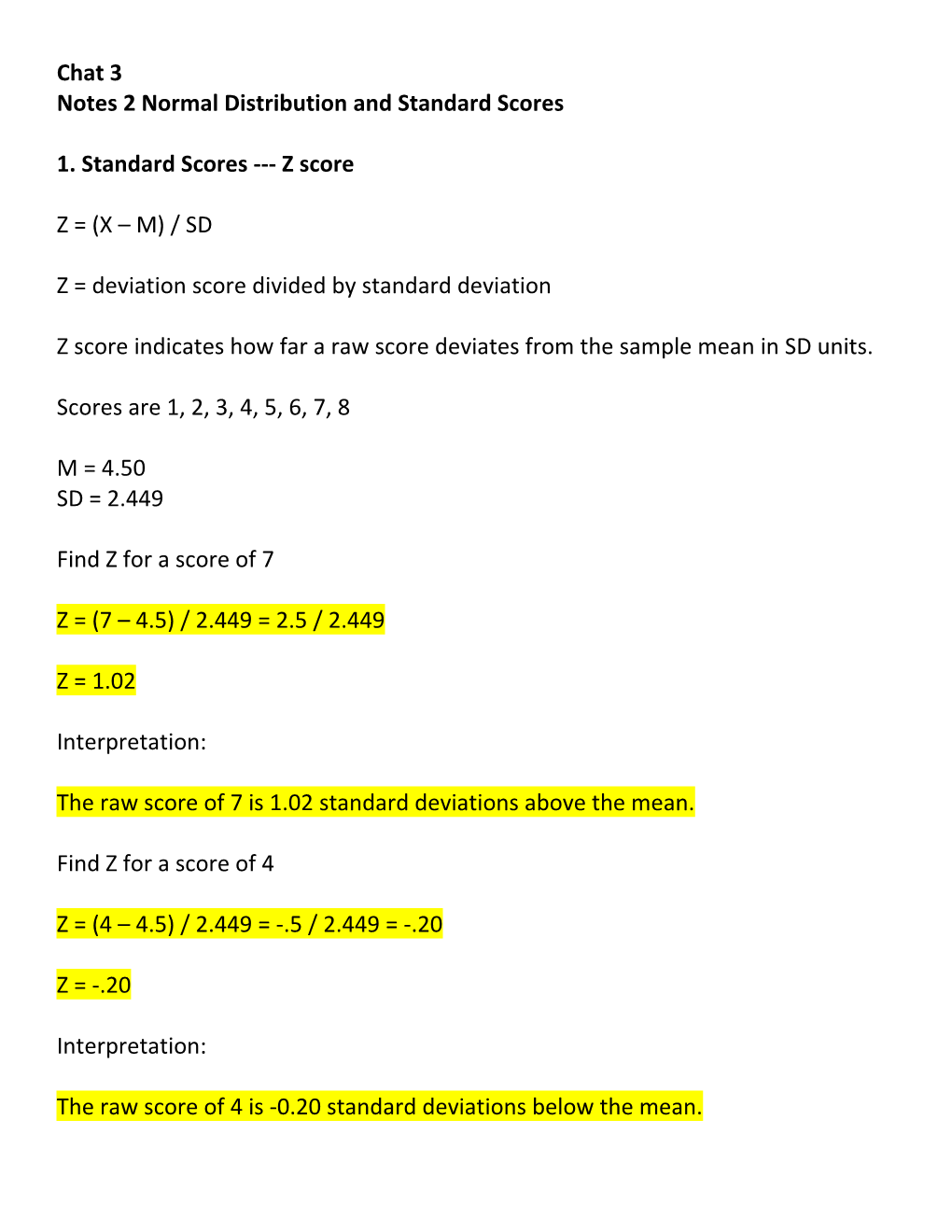 Notes 2 Normal Distribution and Standard Scores