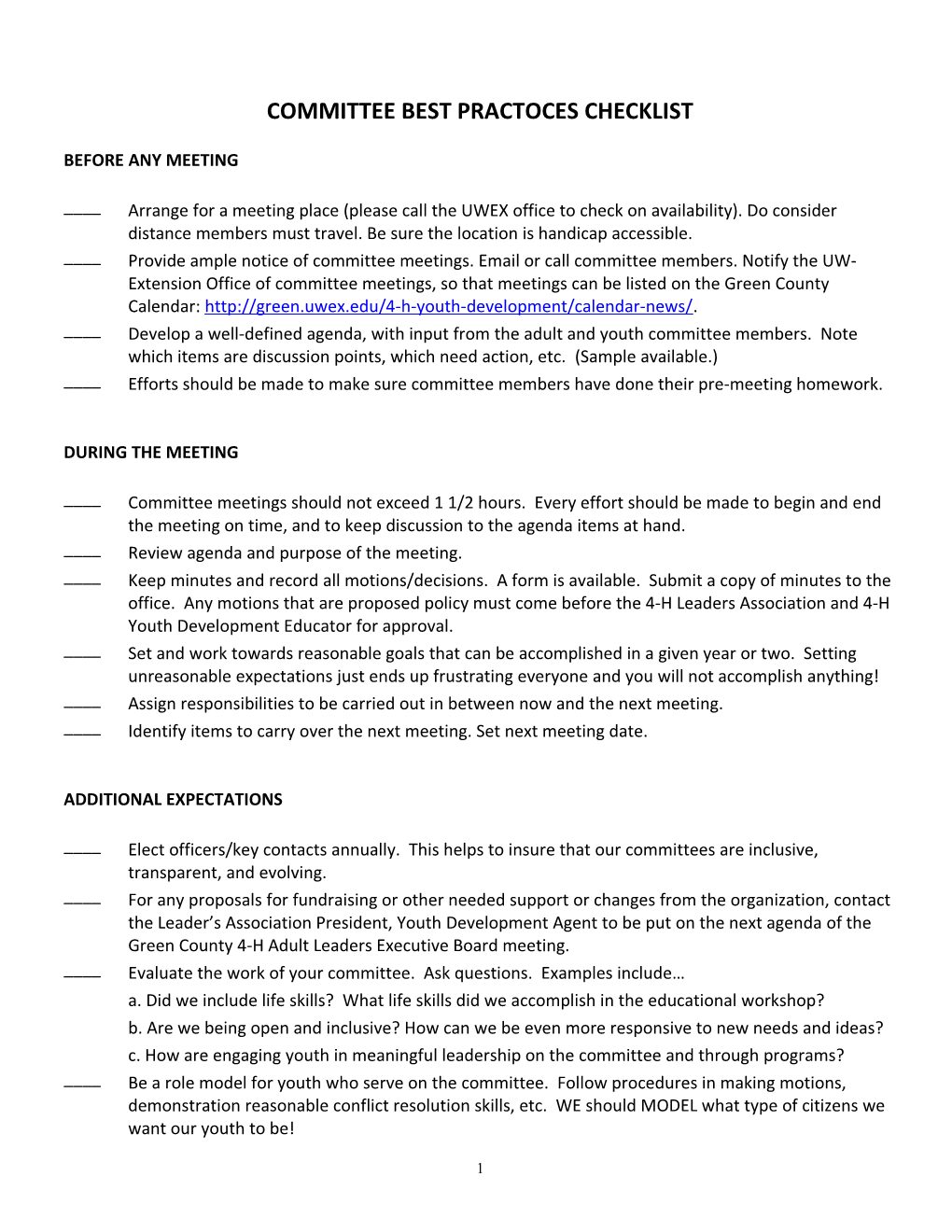 Committee Chair/Key Leader Checklist