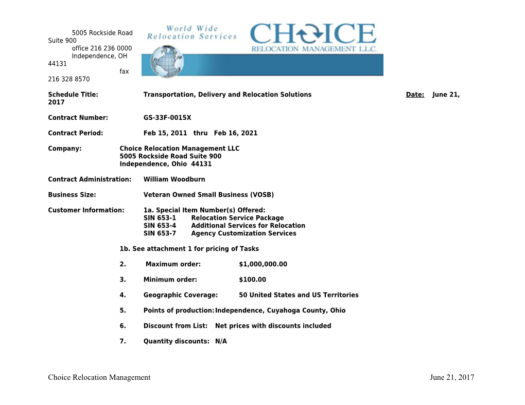 Schedule Title: Transportation, Delivery and Relocation Solutionsdate: June 21, 2017