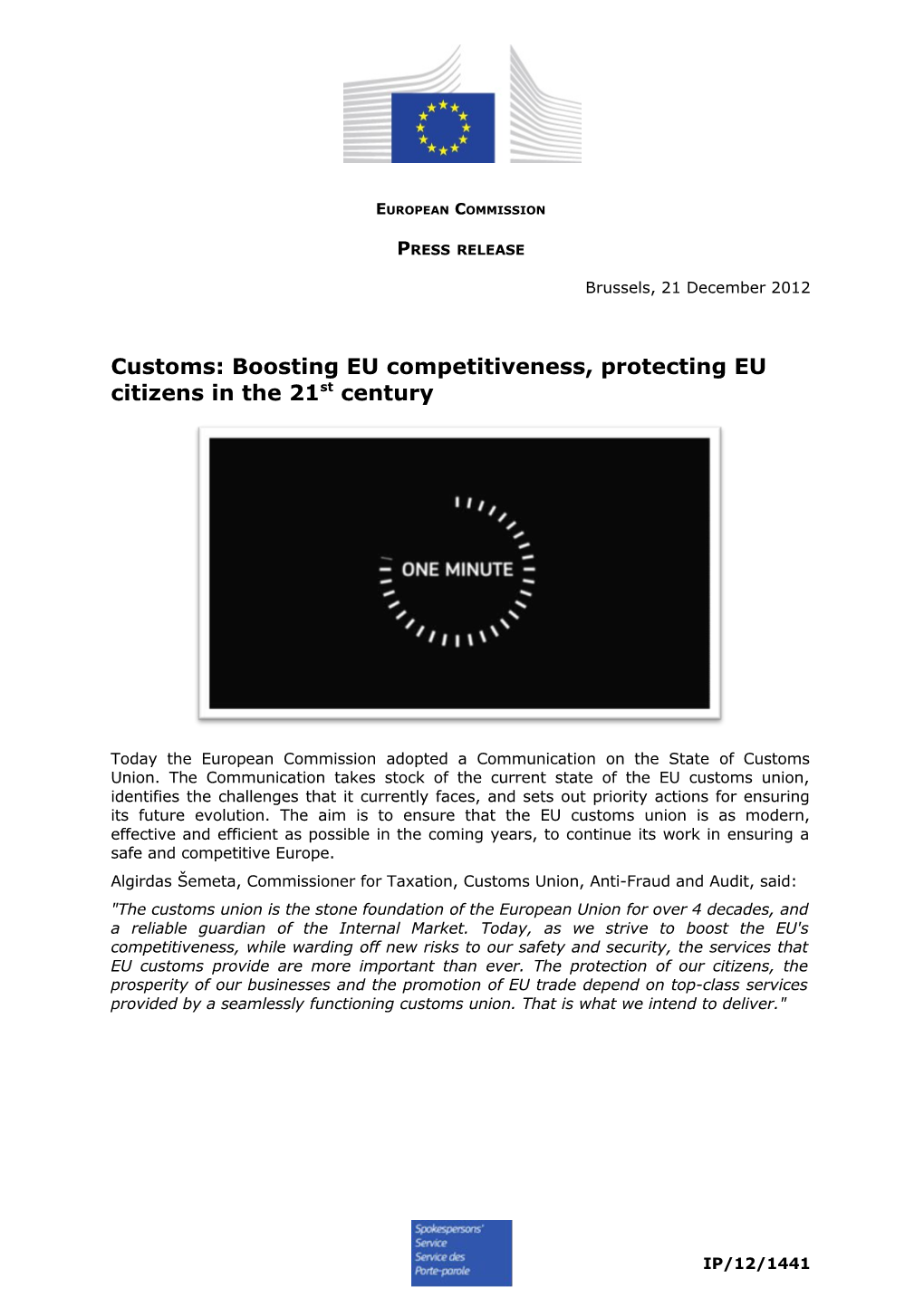 Customs: Boosting EU Competitiveness, Protecting EU Citizens in the 21St Century