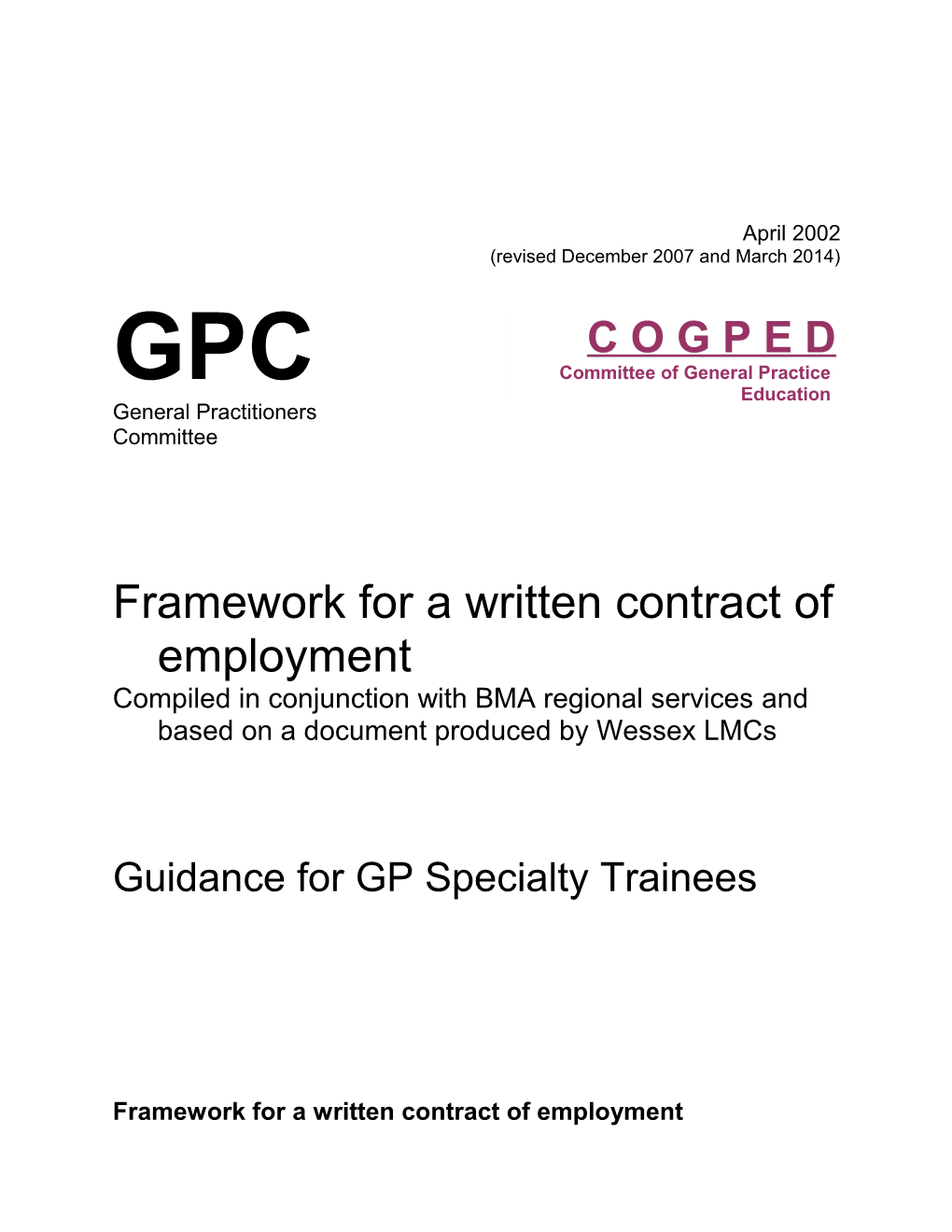 Framework for a Written Contract of Employment