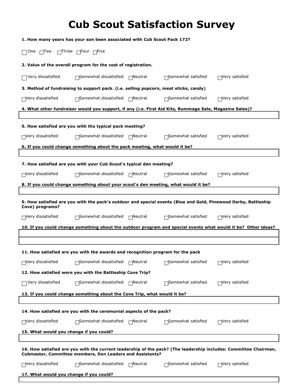 Cub Scout Satisfaction Survey