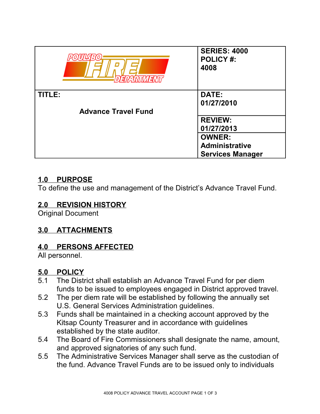 To Define the Use and Management of the District S Advance Travel Fund