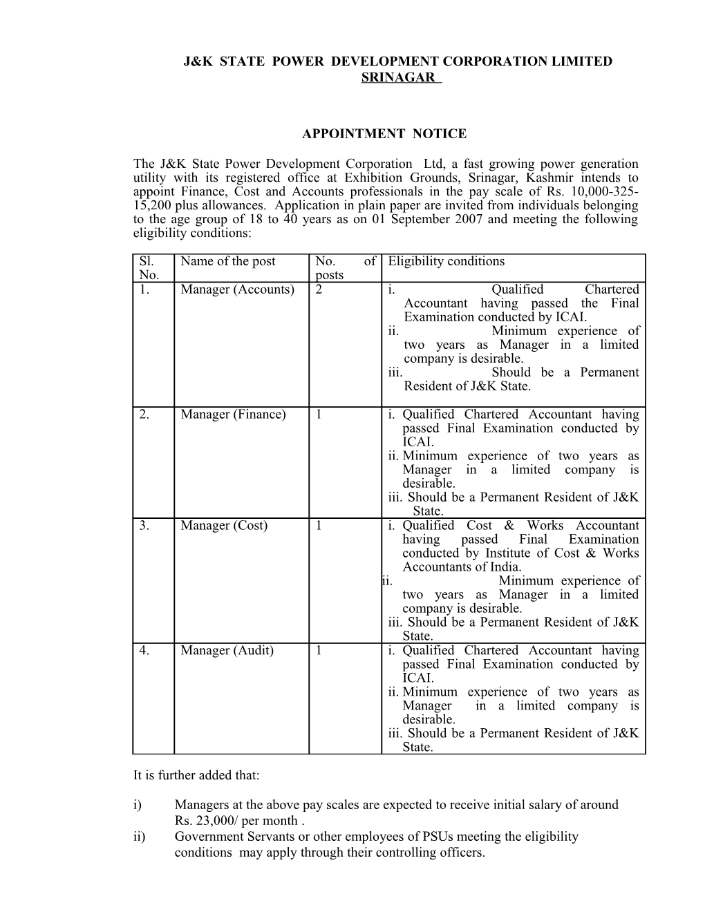 J&K State Power Development Corporation Limited