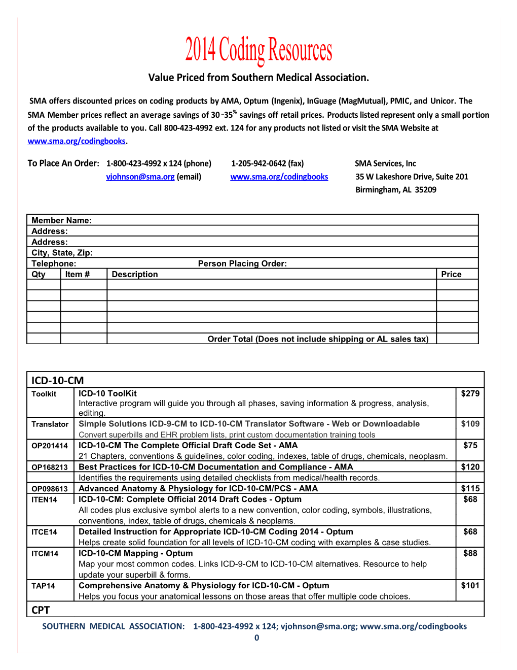 2014 Coding Resources Value Priced from Southern Medical Association