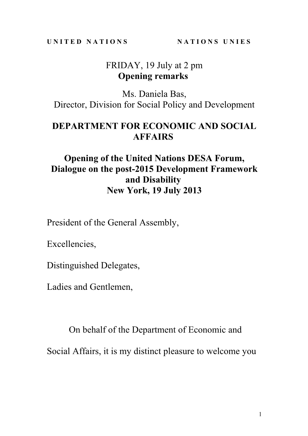 Director, Division for Social Policy and Development