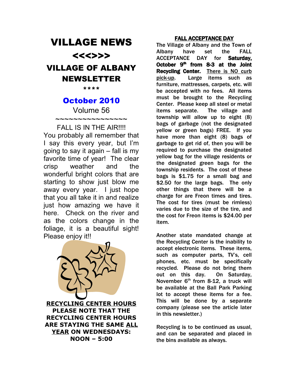 Village of Albany Newsletter