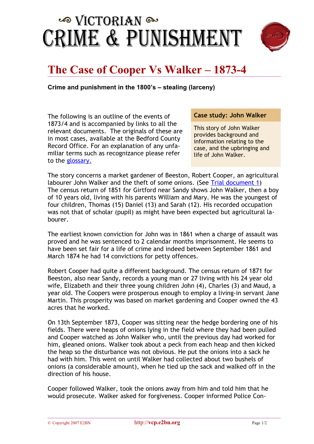 The Case of Cooper Vs Walker 1873-4