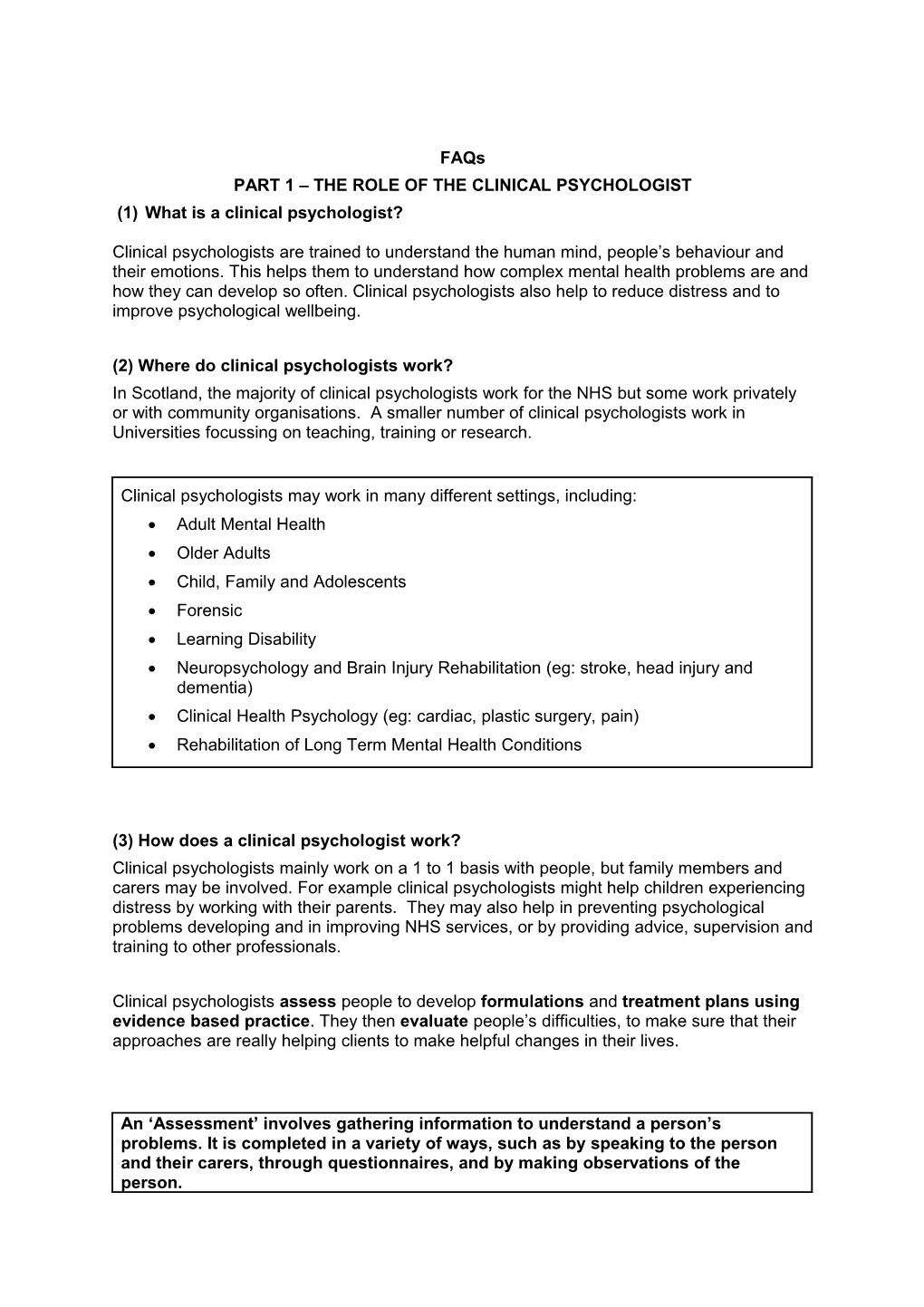 Part 1 the Role of the Clinical Psychologist