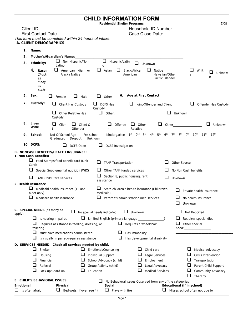 Child Information Form Client ID#______