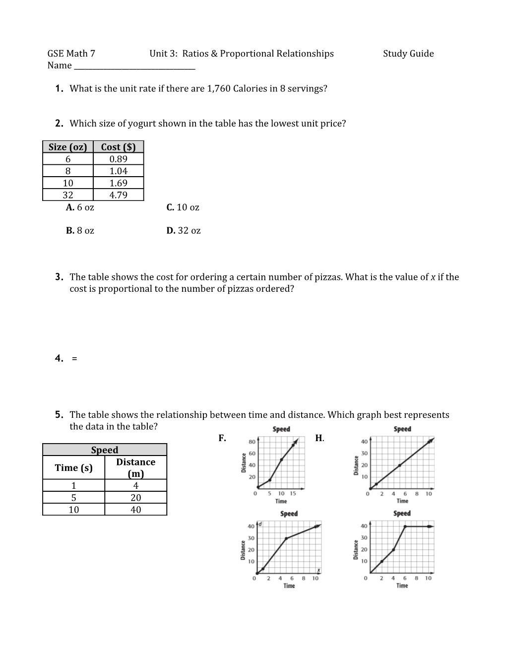 GSE Math 7 Unit 3: Ratios & Proportional Relationshipsstudy Guide