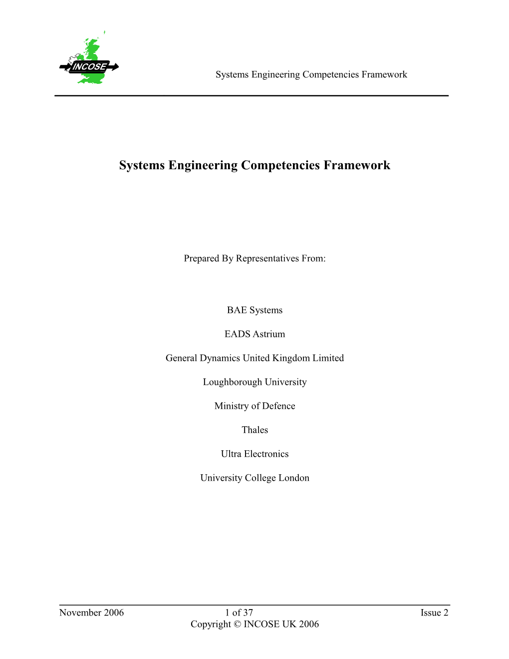 Systems Engineering Competencies Framework