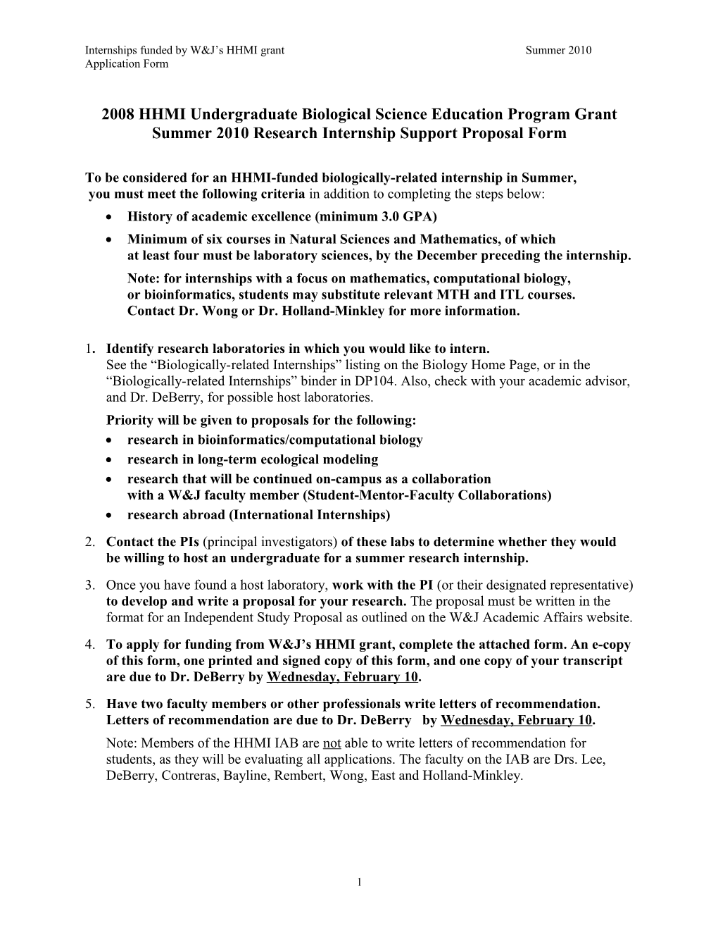 HHMI Summer Internship Support Proposal Form