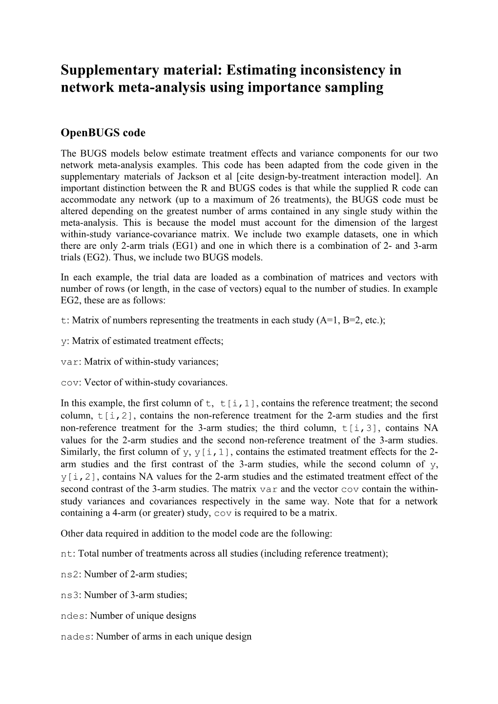 Supplementary Material: Estimating Inconsistency in Network Meta-Analysis Using Importance