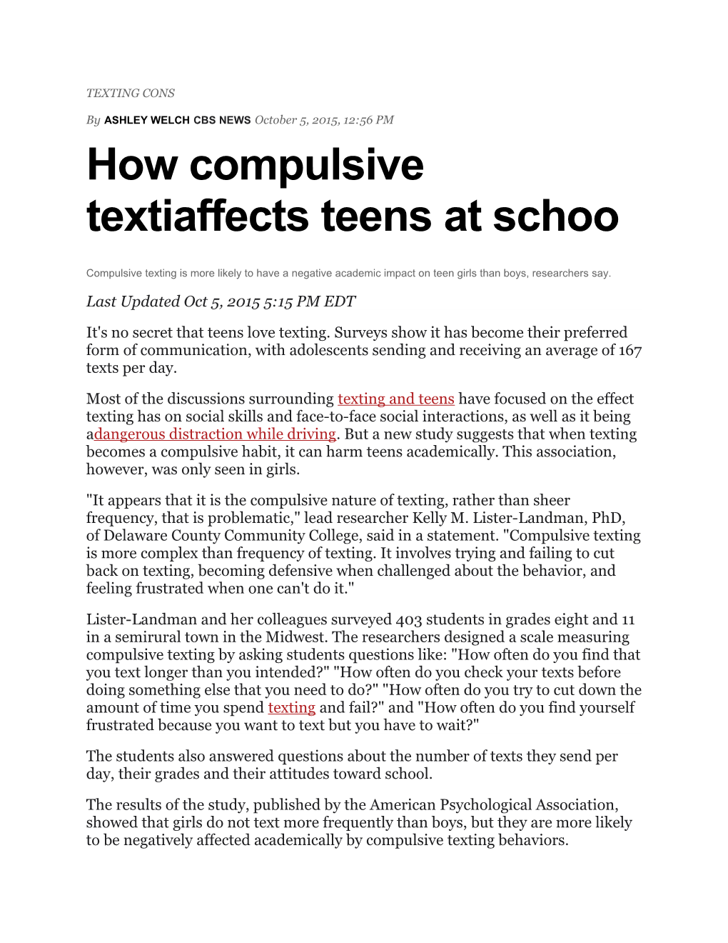 How Compulsivetextiaffects Teens at Schoo
