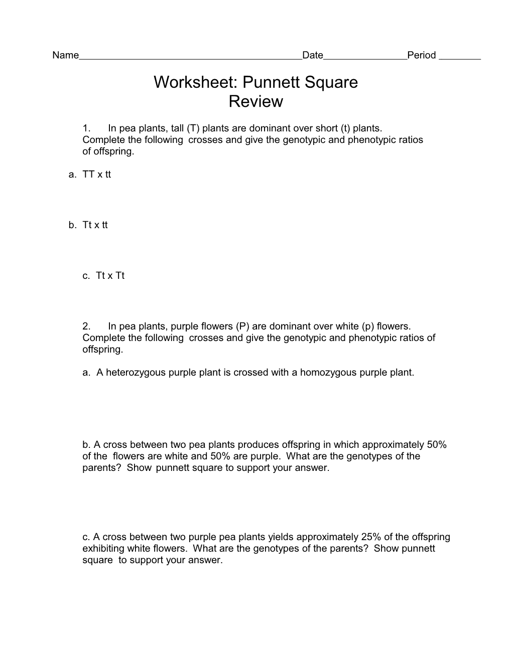 Worksheet Punnett Square Review 2010