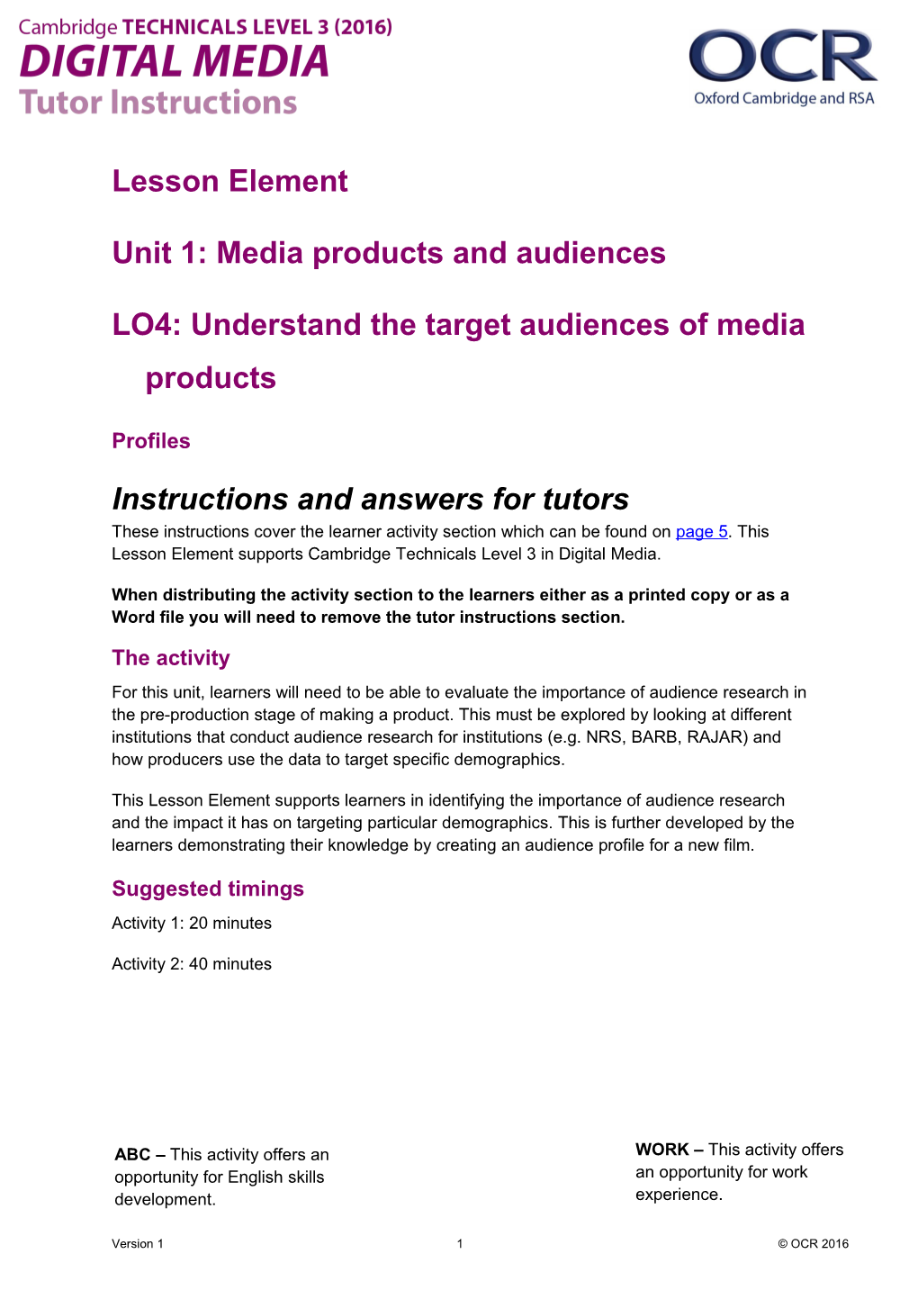 Cambridge Technicals Level 3 Digital Media Lesson Element 3