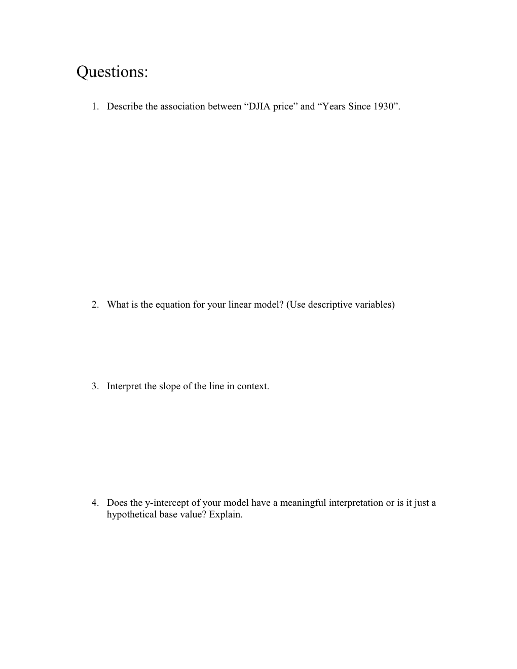 Describe the Association Between DJIA Price and Years Since 1930