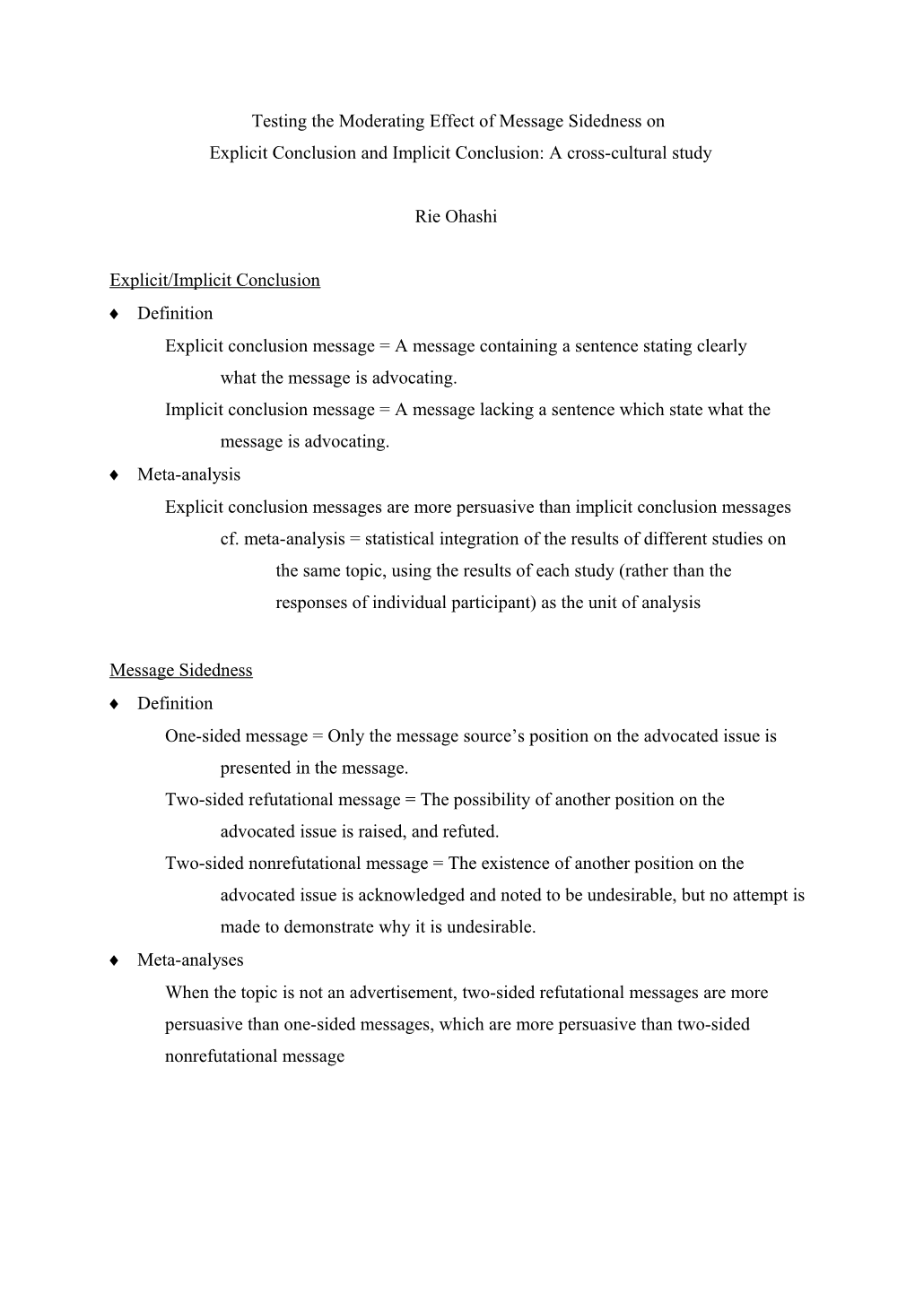 Testing the Moderating Effect of Message Sidedness on Explicit Conclusion and Implicit