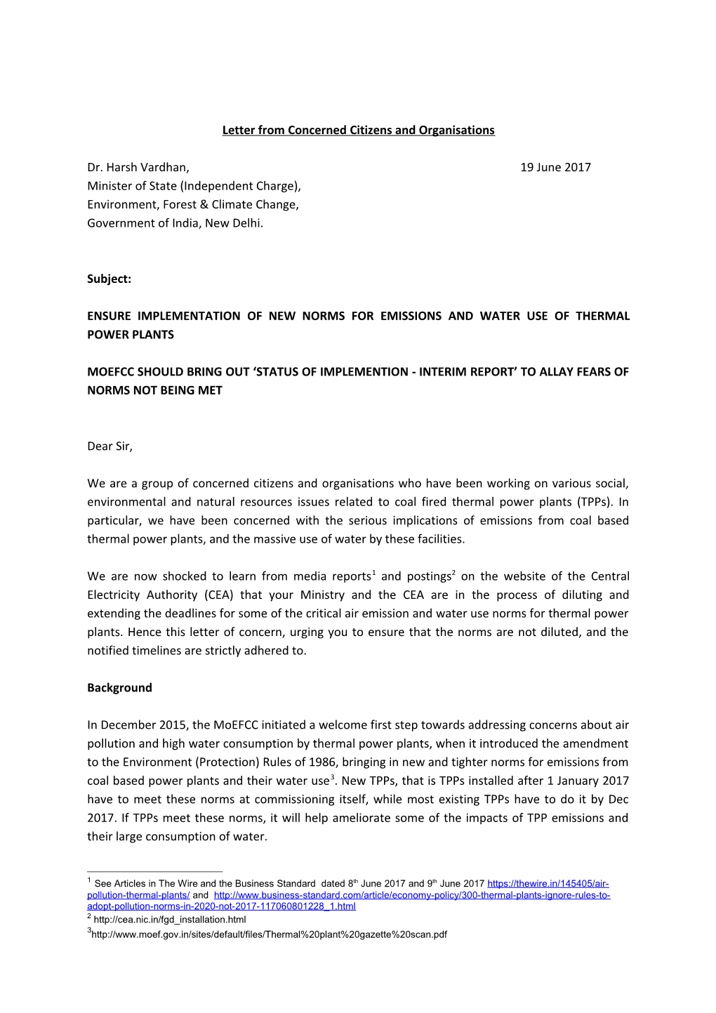 Letter from Concerned Citizens and Organisations