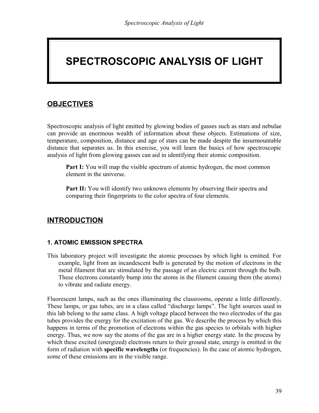 Spectroscopic Analysis of Light