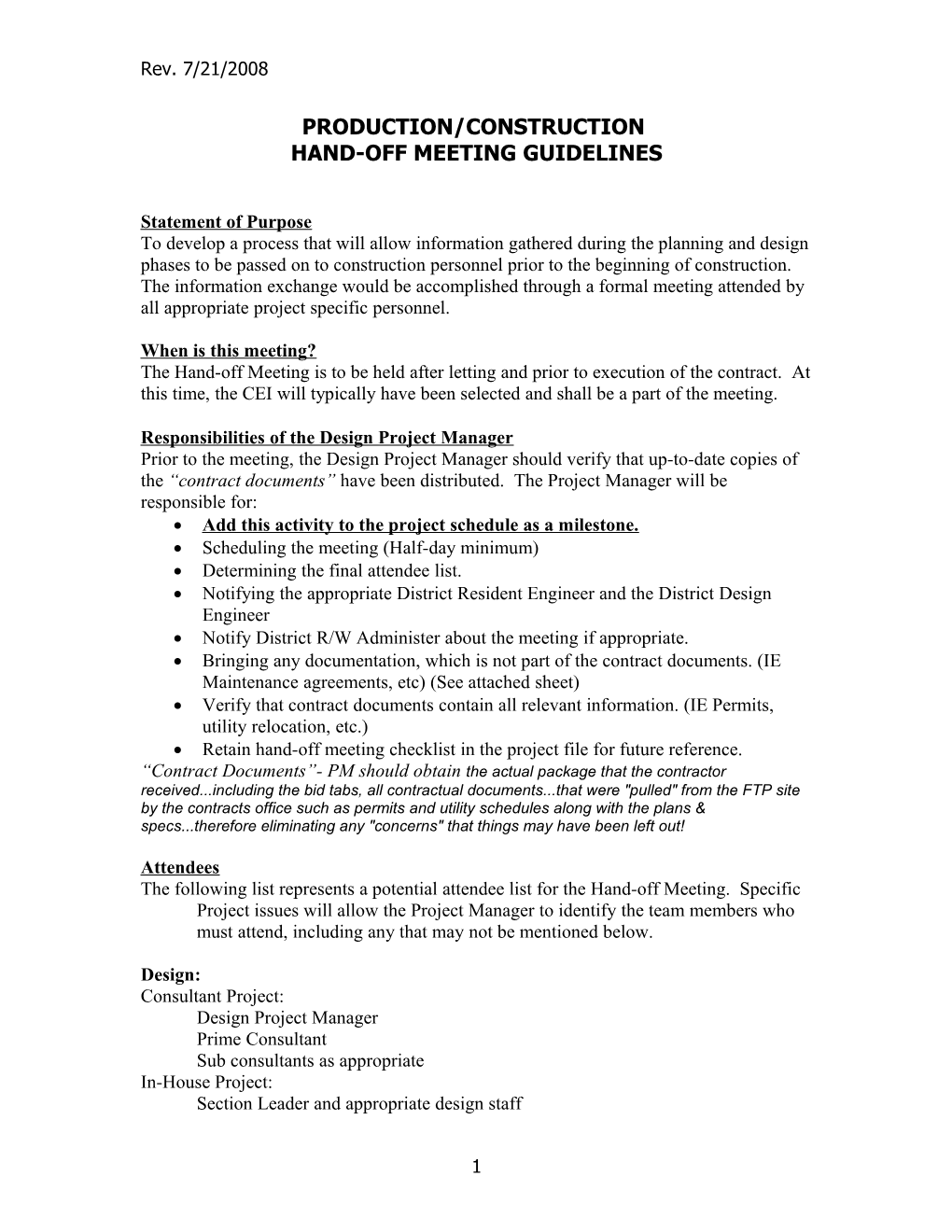 Hand-Off Meeting Guidlines