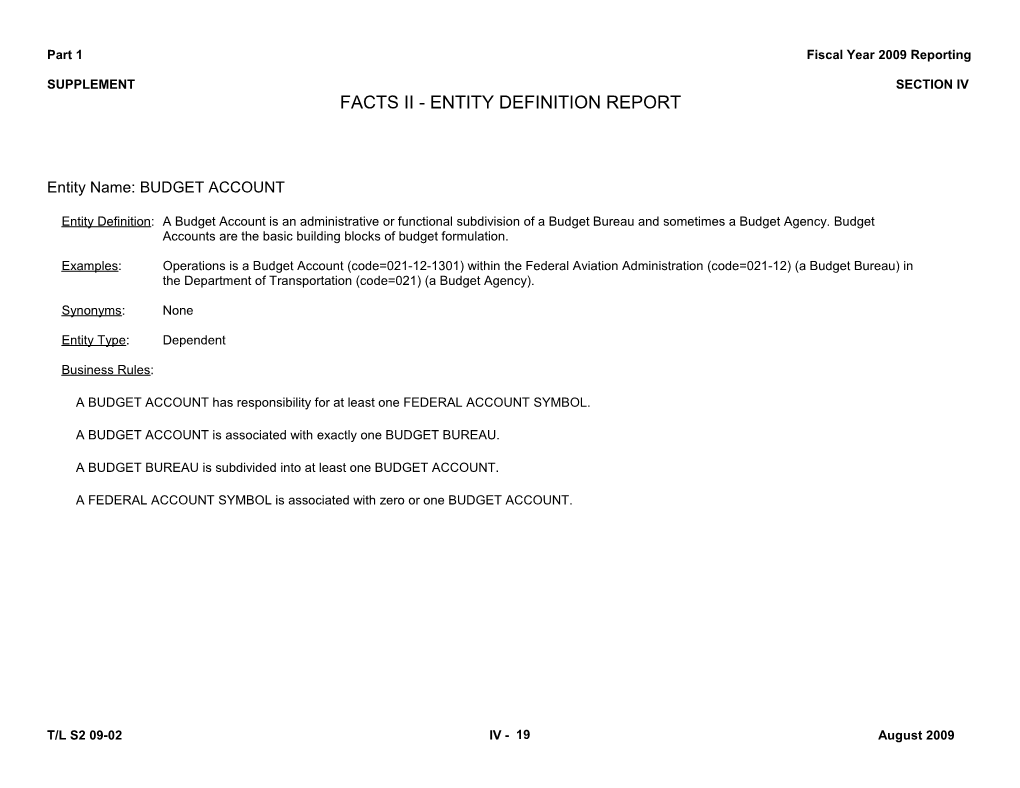 Part 1 Fiscal Year 2009 Reporting