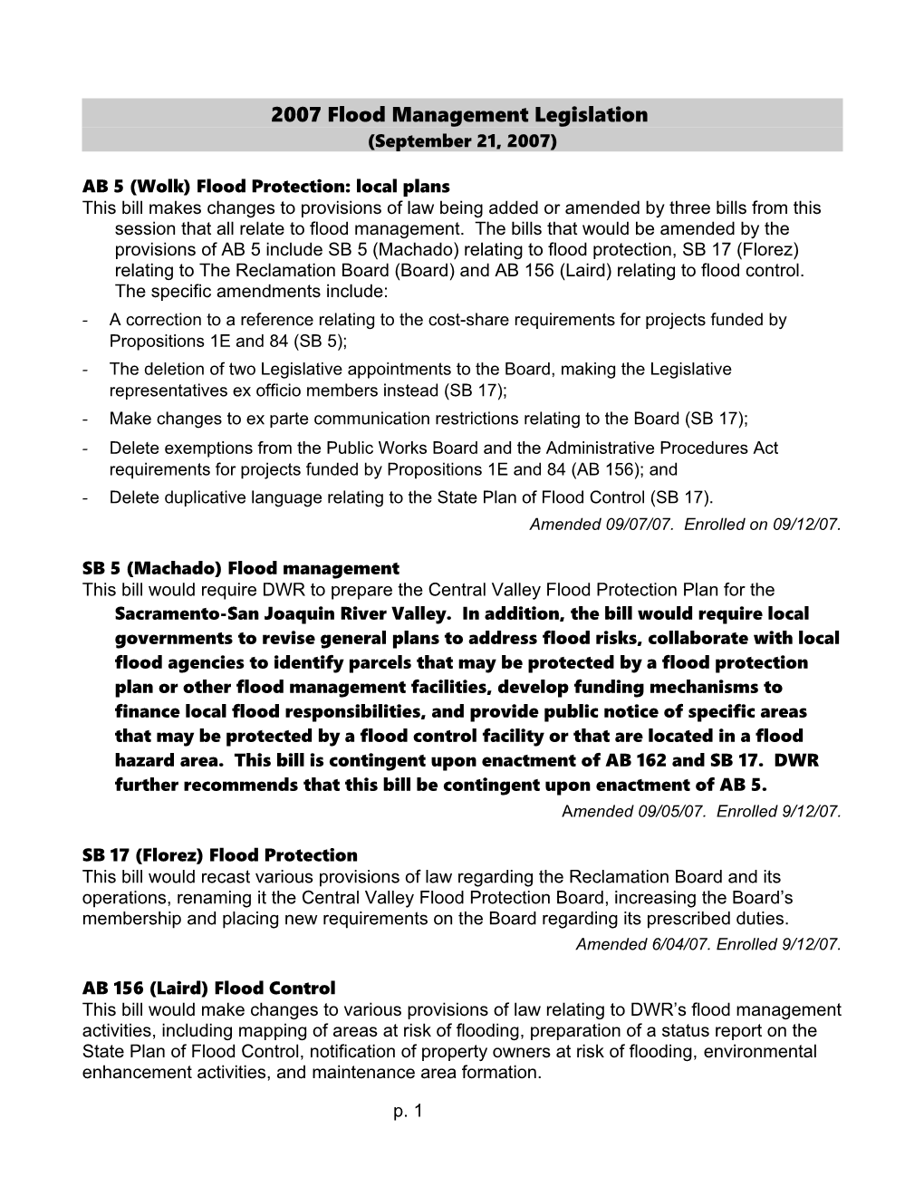 AB 5 (Wolk) Flood Protection: Local Plans