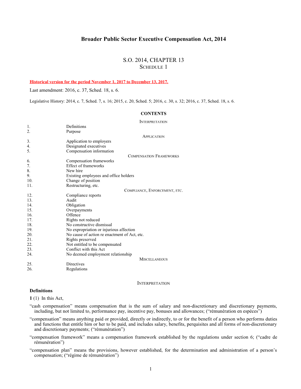 Broader Public Sector Executive Compensation Act, 2014, S.O. 2014, C. 13, Sched. 1