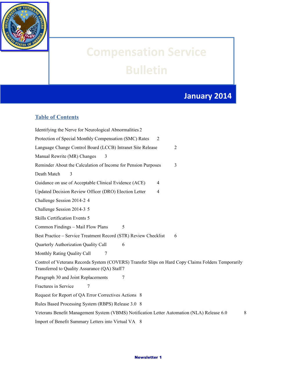Compensation Service Bulletin January 2014