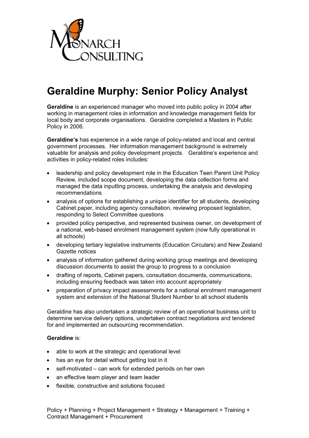 Geraldine Murphy: Senior Policy Analyst