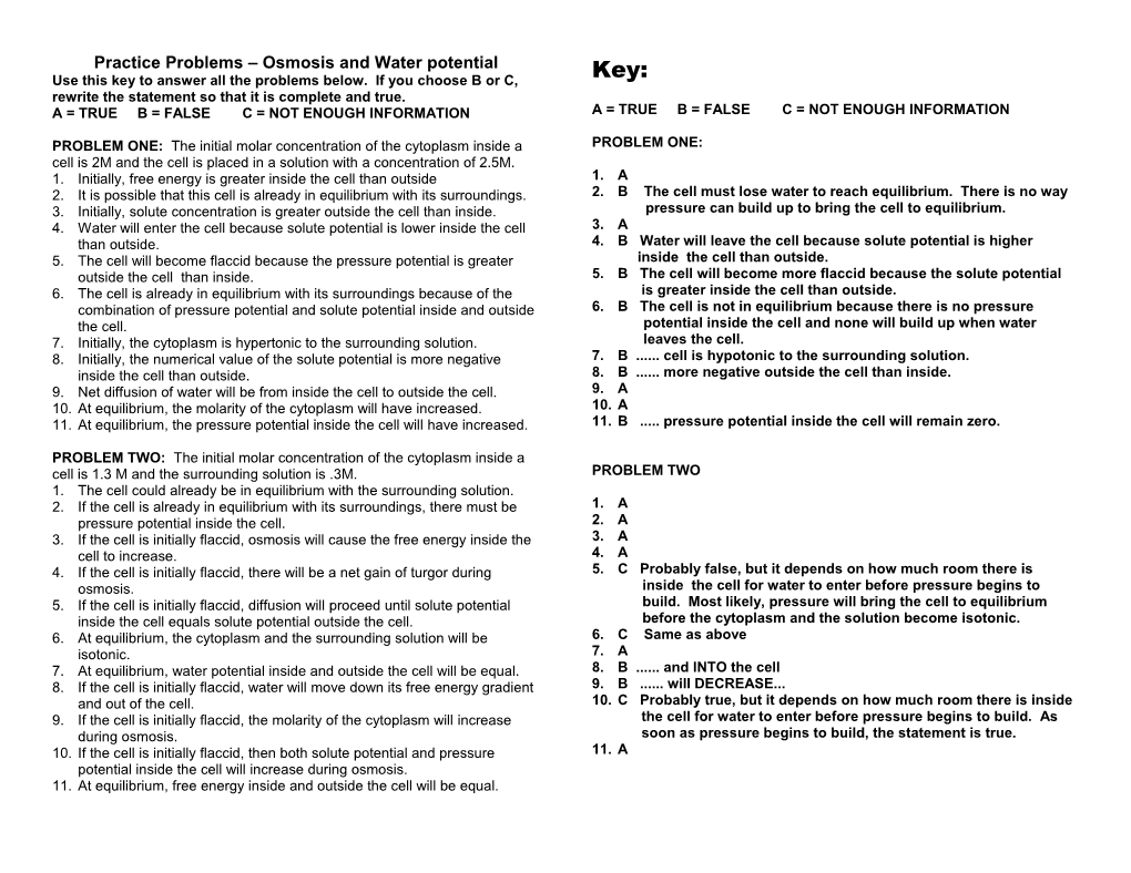 Practice Problems Osmosis and Water Potential