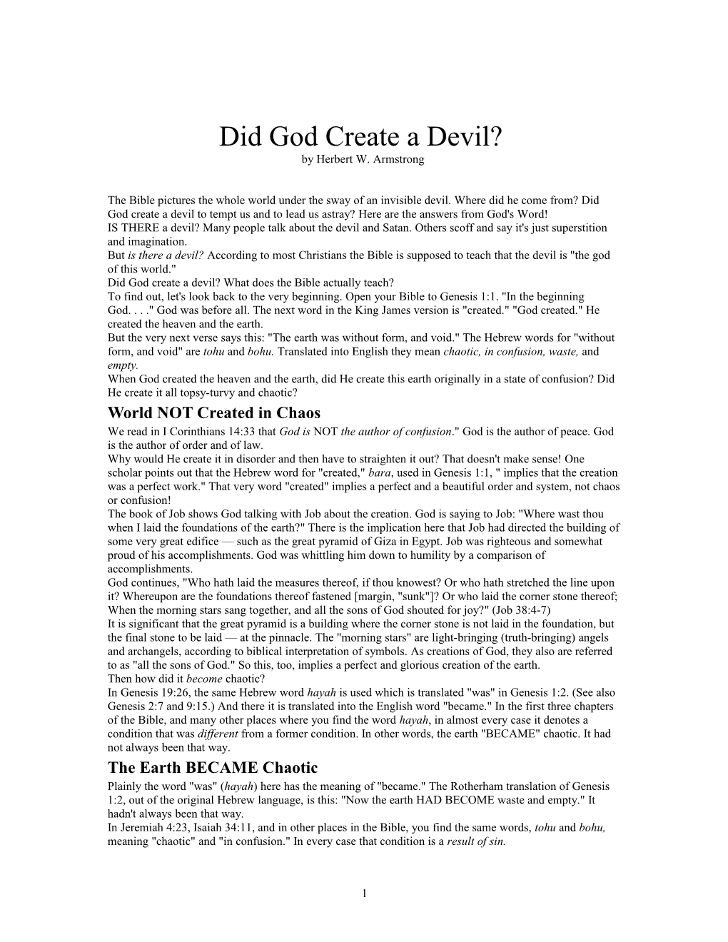 Did God Create a Devil