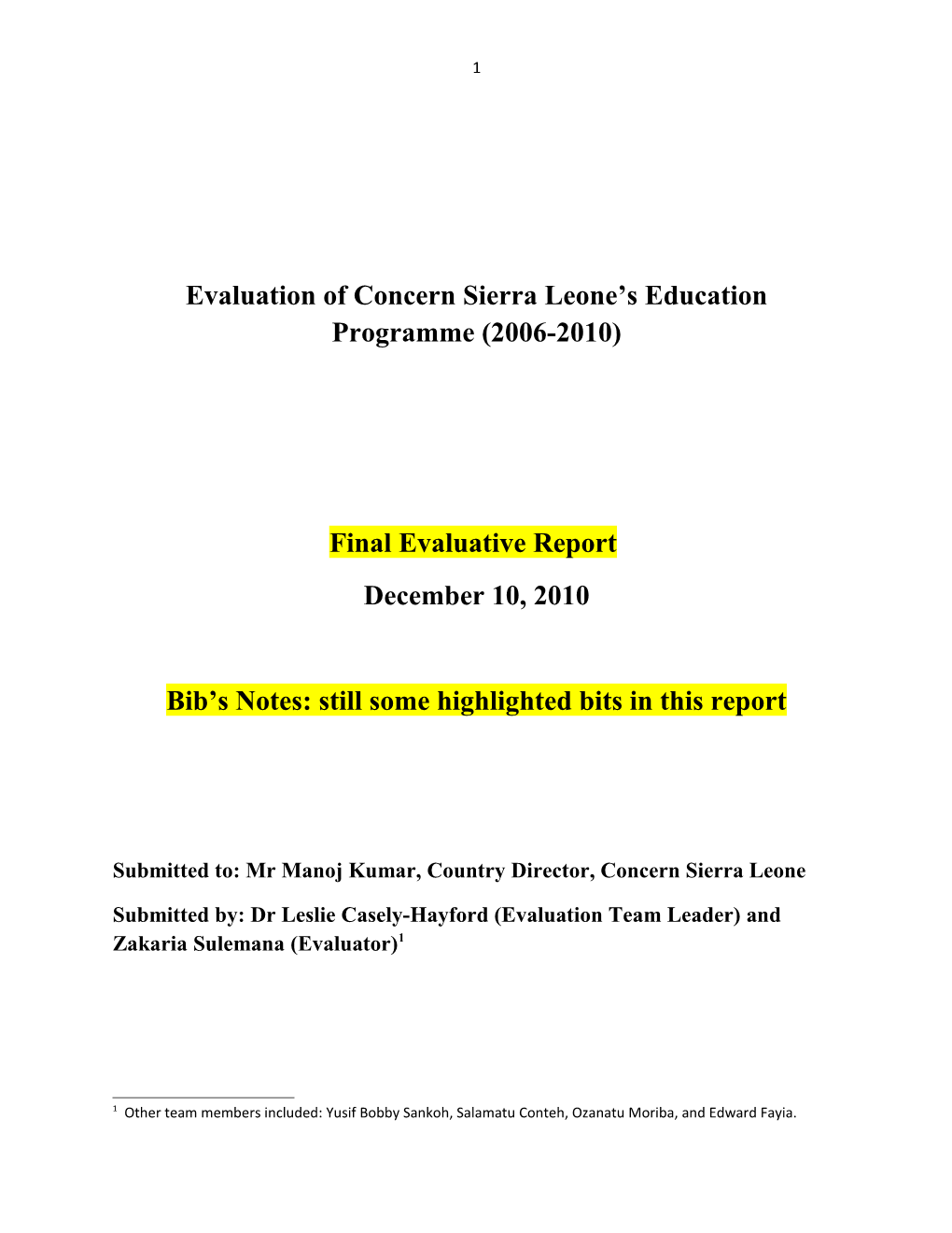 Evaluation of Concern Sierra Leone S Education Programme (2006-2010)