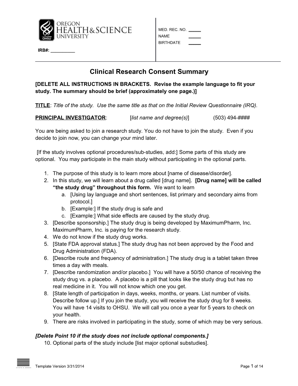 INSTRUCTIONS: Consent Form with Barcode