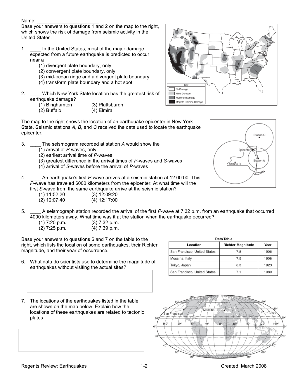 Base Your Answers to Questions 31 and 32 on the Map Below, Which Shows the Risk of Damage