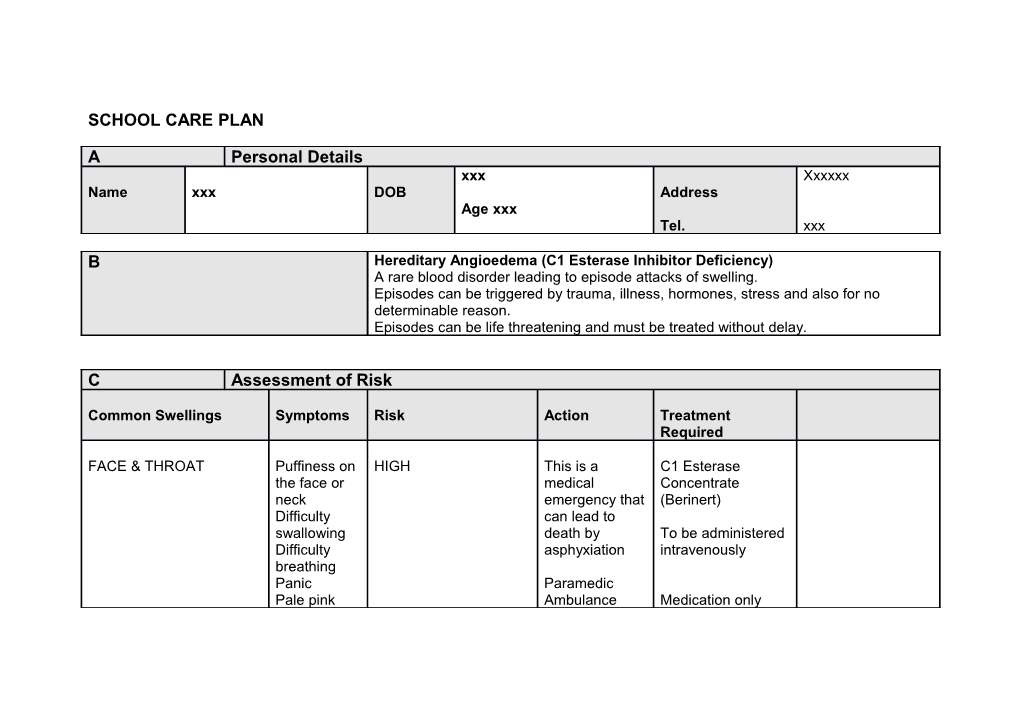 School Care Plan