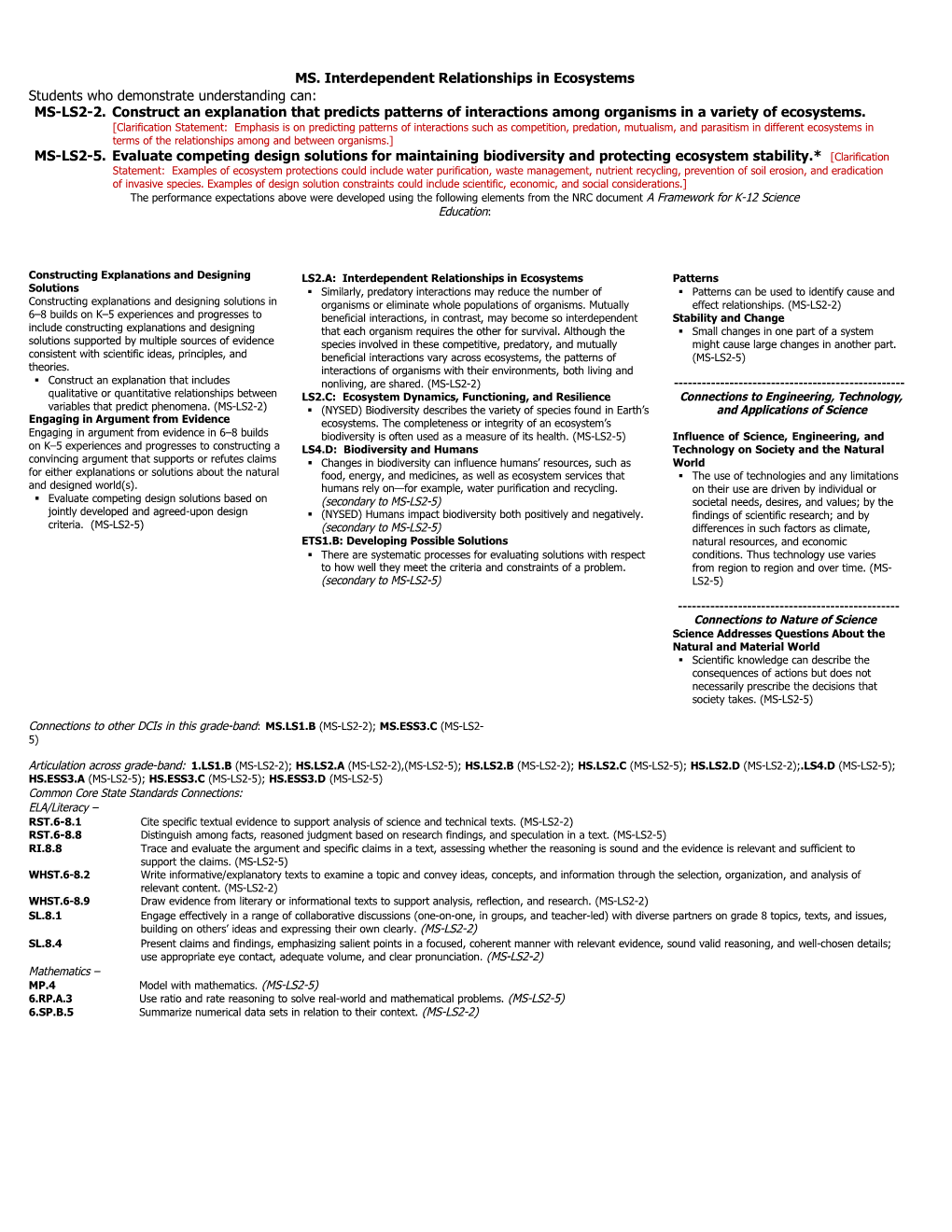 MS-LS2-2.Construct an Explanation That Predictspatterns Ofinteractionsamongorganismsin