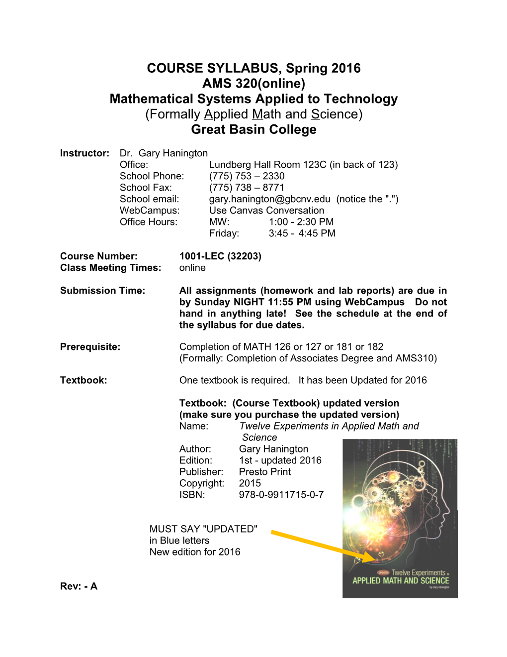 COURSE SYLLABUS, Spring 2012