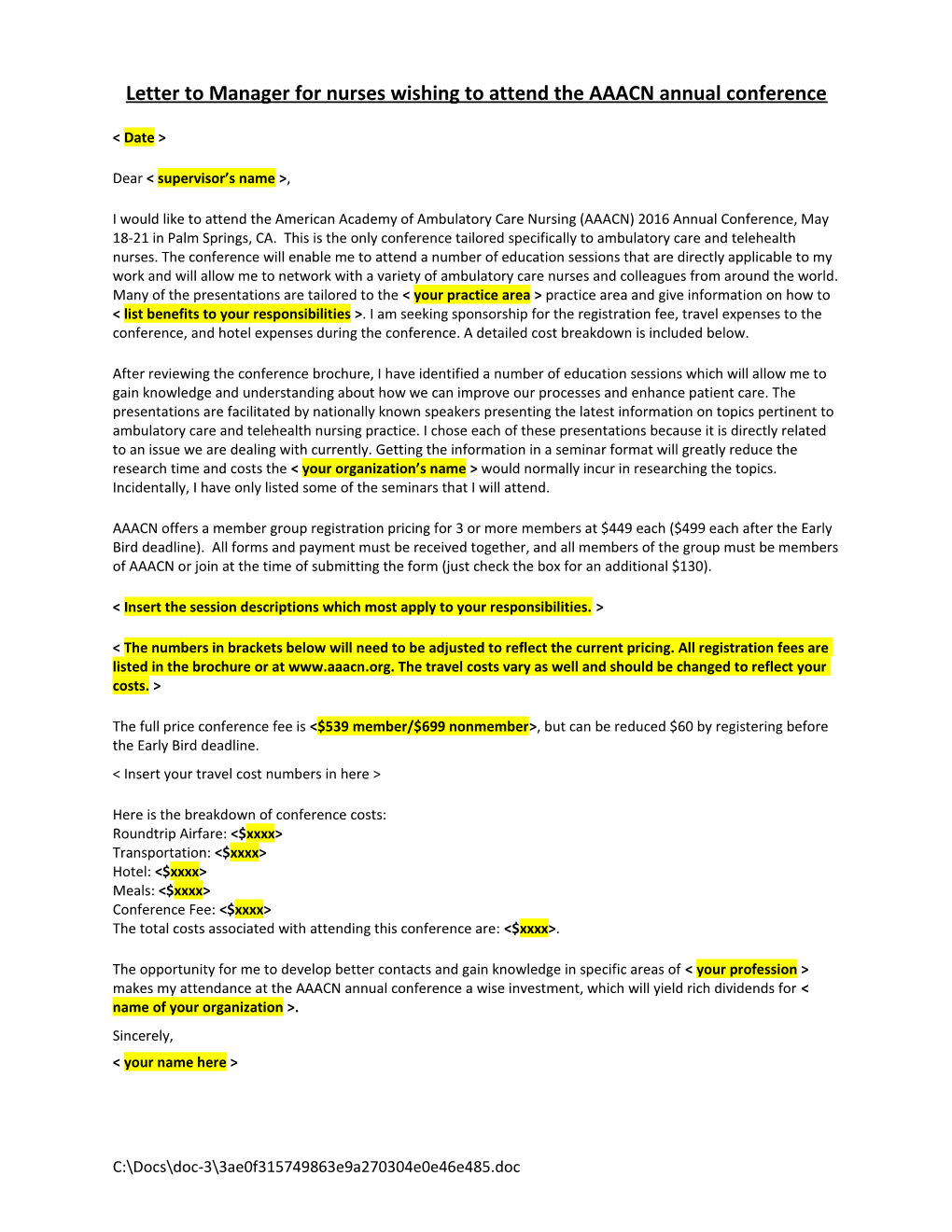 Letter to Manager for Marketing Professionals