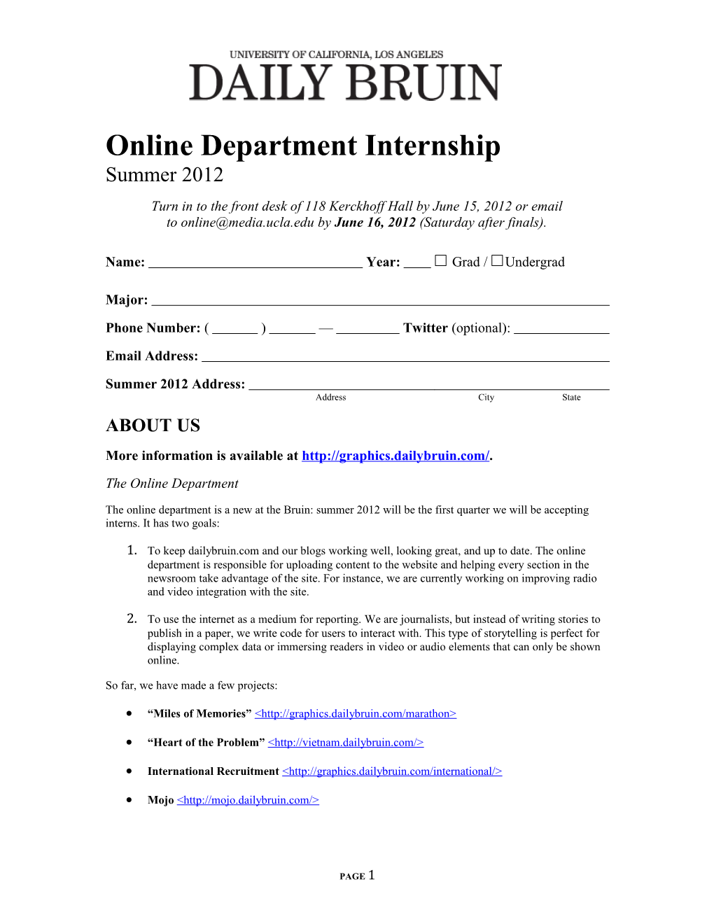 Online Department Internship